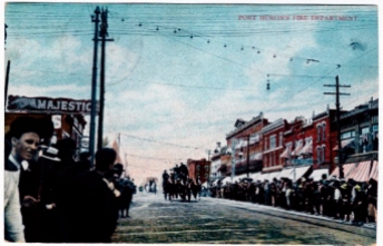 Postcard. Port Huron Fire Department parade, 1910
